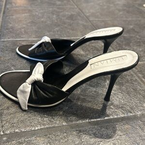 Lumiani Black & White Leather Slip On Heels Stilettos Size 41 or US 10